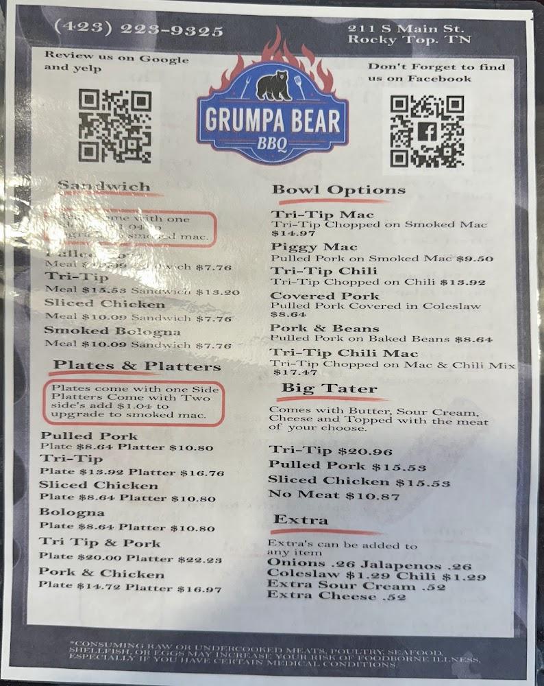 Grumpa Bear BBQ Menu image 3